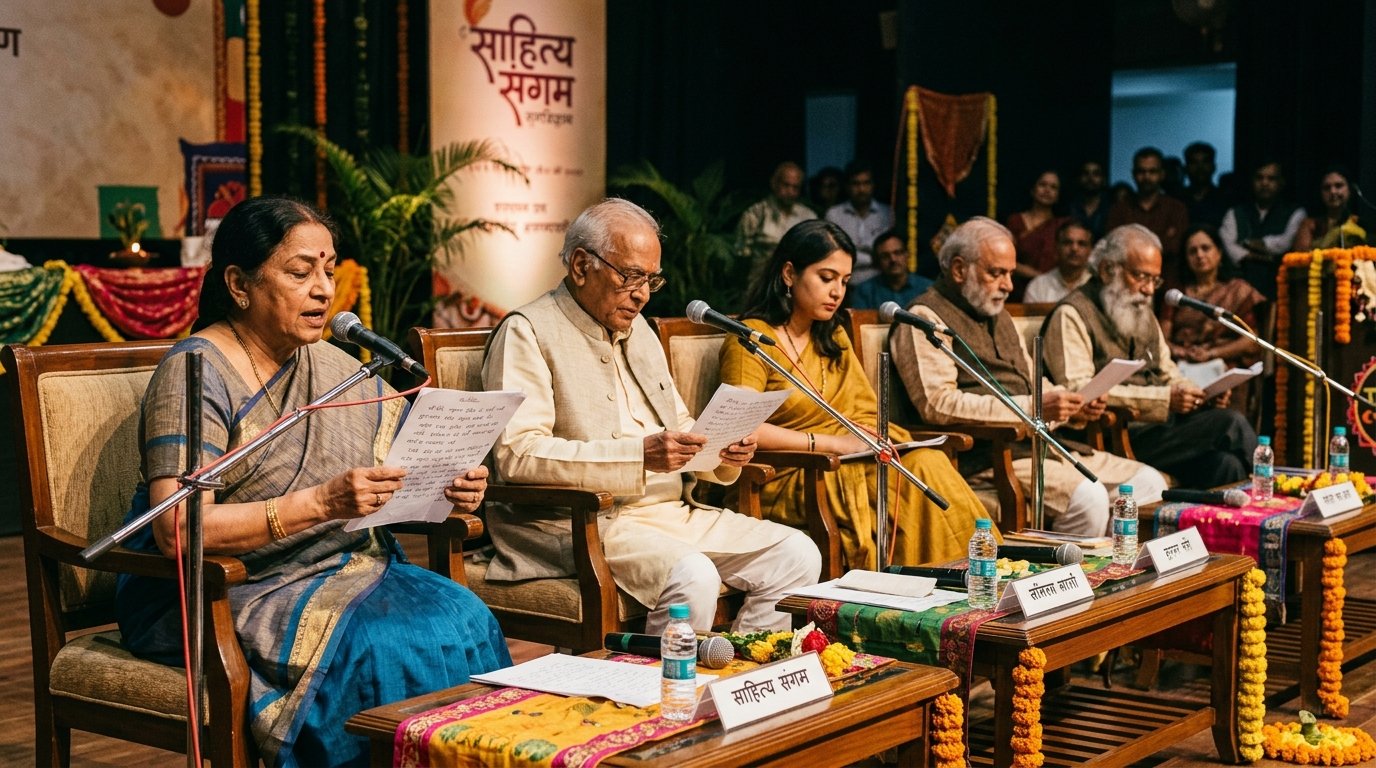 बरगद के पेड़ के नीचे स्लेट पर हिंदी अक्षर सिखाते ग्रामीण शिक्षक और प्रसन्न बच्चे